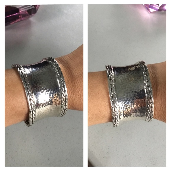 John Hardy Jewelry - JOHN HARDY PALU WIDE CONCAVE HAMMERED CUFF BRACELET JH 925 STERLING SILVER